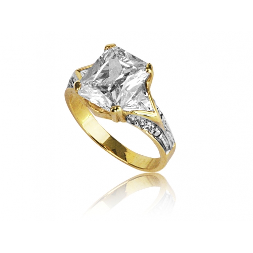 Złoty pierścionek, cyrkonie i białe złoto
