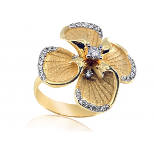 Złoty pierścionek kwiat cyrkonie Swarovskiego