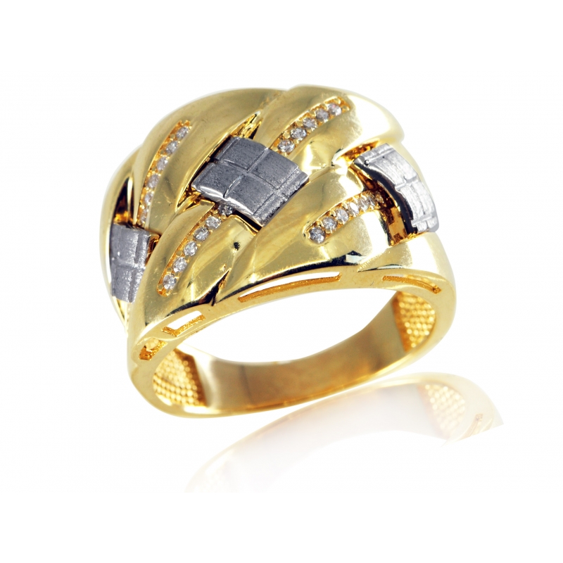 Złoty pierścionek z cyrkoniami i białym złotem
