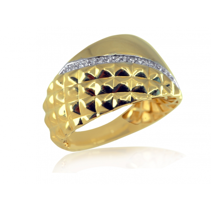 Złoty pierścionek diamentowany z cyrkoniami