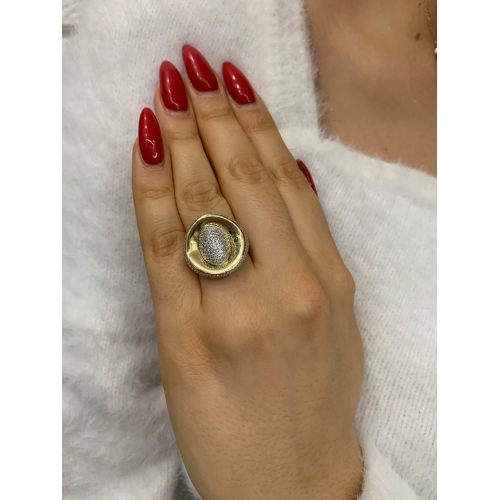 Złoty pierścionek duży owal z cyrkoniami