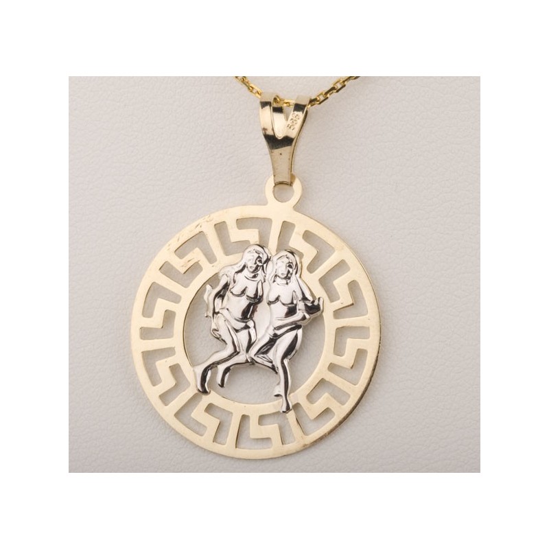 Złoty znak zodiaku BLIŹNIĘTA w greckim wzorze