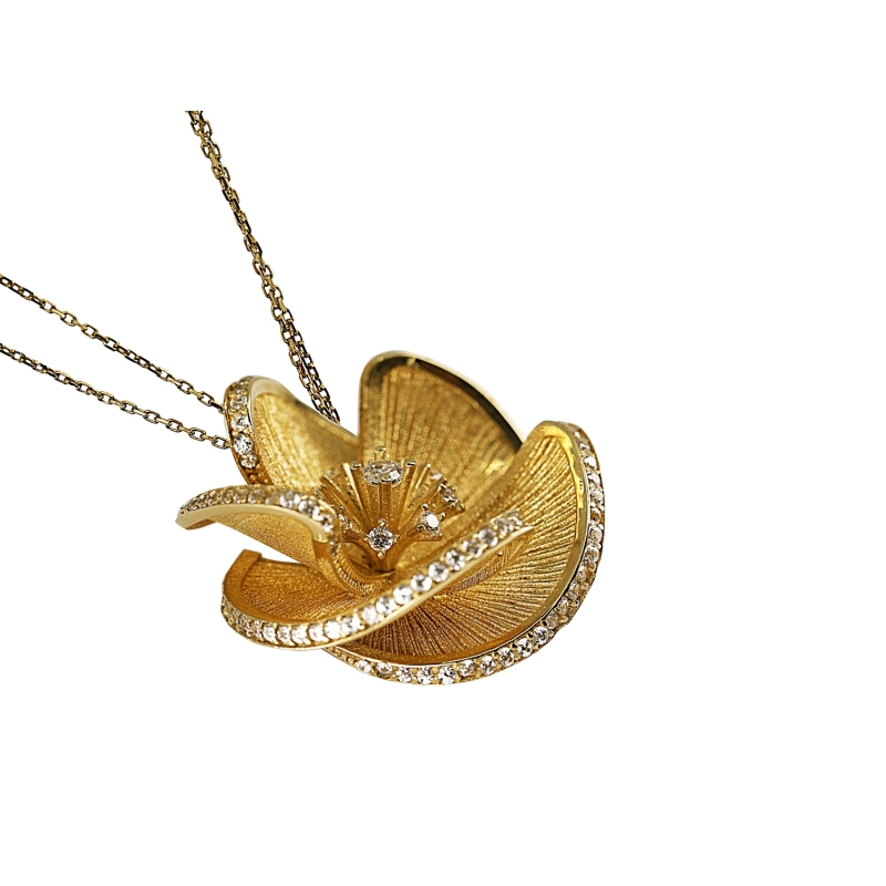 Złoty naszyjnik kwiat cyrkonie Swarovskiego