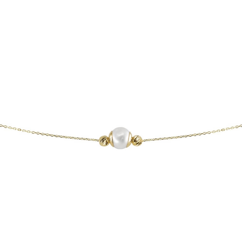 Złota bransoletka z białą perłą