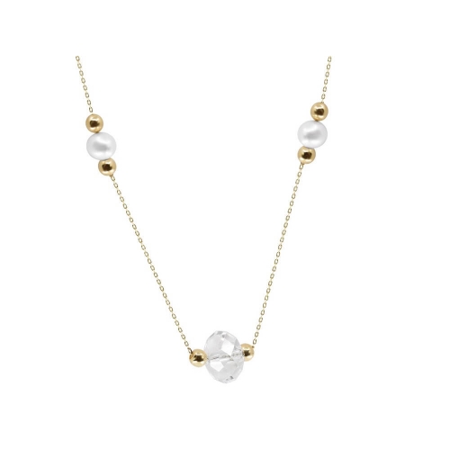 Złoty naszyjnik z białymi perłami oraz kryształem Swarovski