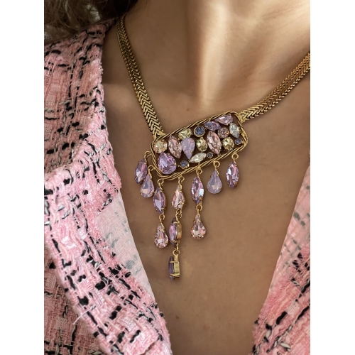 Naszyjnik z różowymi oraz jasno fioletowymi kryształami Swarovskiego
