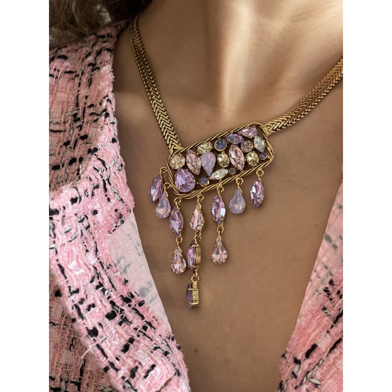 Naszyjnik z różowymi oraz jasno fioletowymi kryształami Swarovskiego